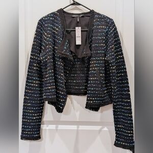White House Black Market Blue Tweed Moto Jacket (NWT) Size M Academia